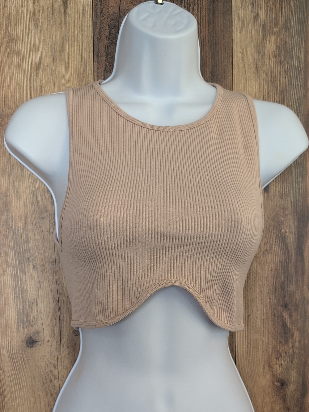 Zara Ribbed Scallop Hem Fitted Crop Tank Top XS 947A